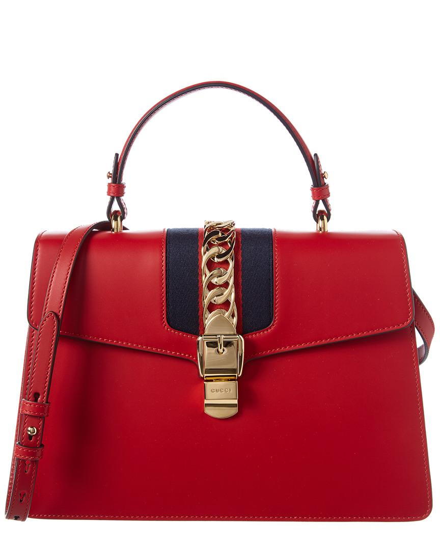 Gucci Sylvie Medium Top Handle Leather Satchel in Red - Lyst