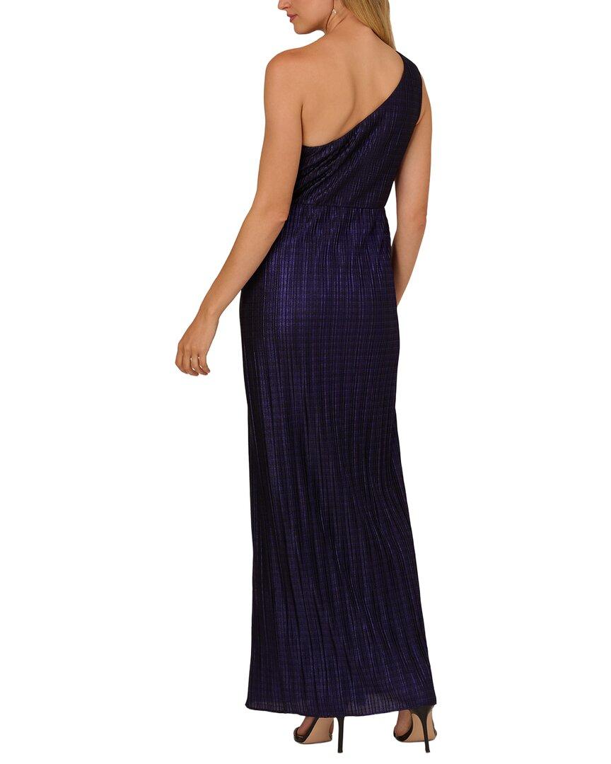 adrianna papell metallic knit draped dress One Shoulder Gown in Blue Maxi dress