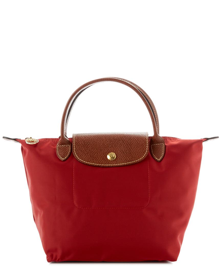 Longchamp Leather Le Pliage Small Top Handle Nylon Handbag in Deep Red/Gold (Red) Save 46 Lyst