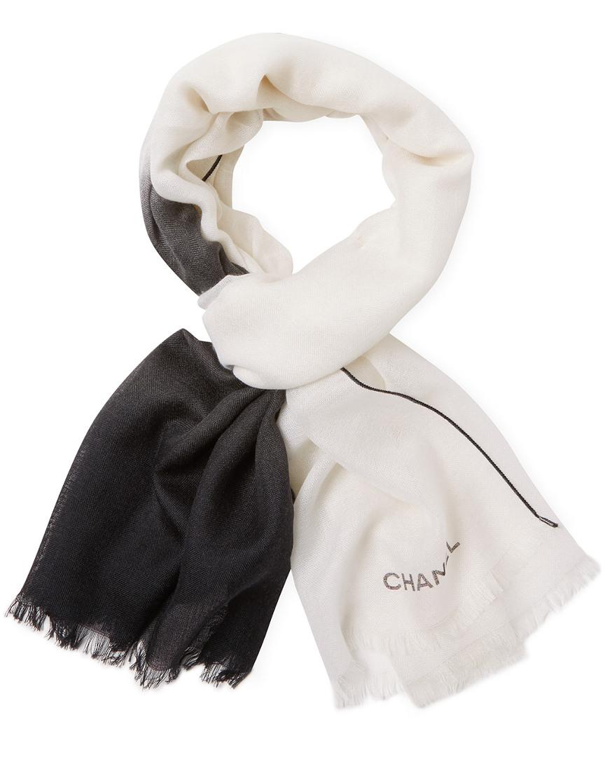 Chanel Black & White Cashmere Scarf | Lyst