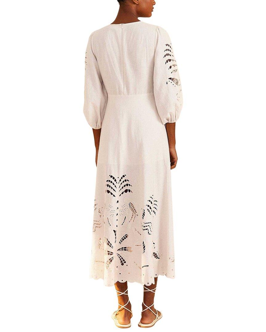 FARM Rio Linen-Blend Richelieu Cut Out Midi Dress in Natural | Lyst