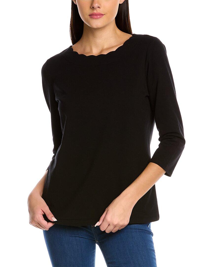Anne Klein Scallop Neck T-shirt in Black | Lyst