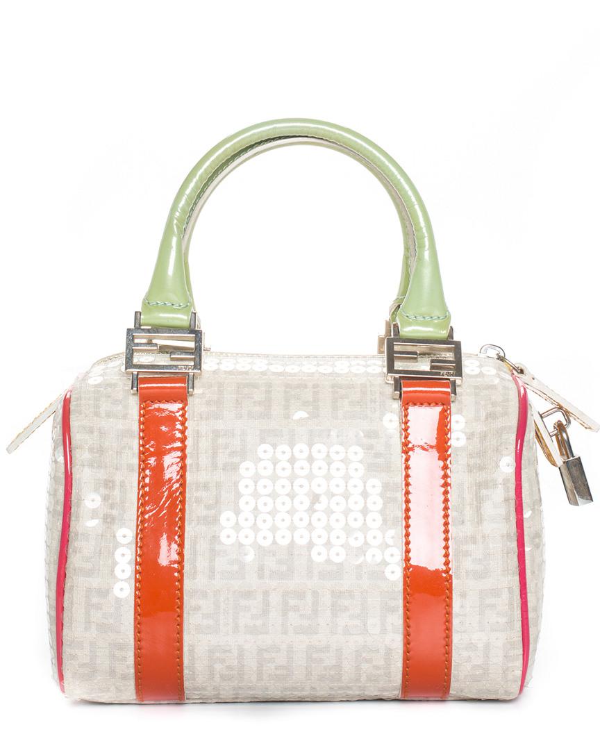 Fendi White Multicolor Zucca Patent Leather Mini Boston Bag | Lyst