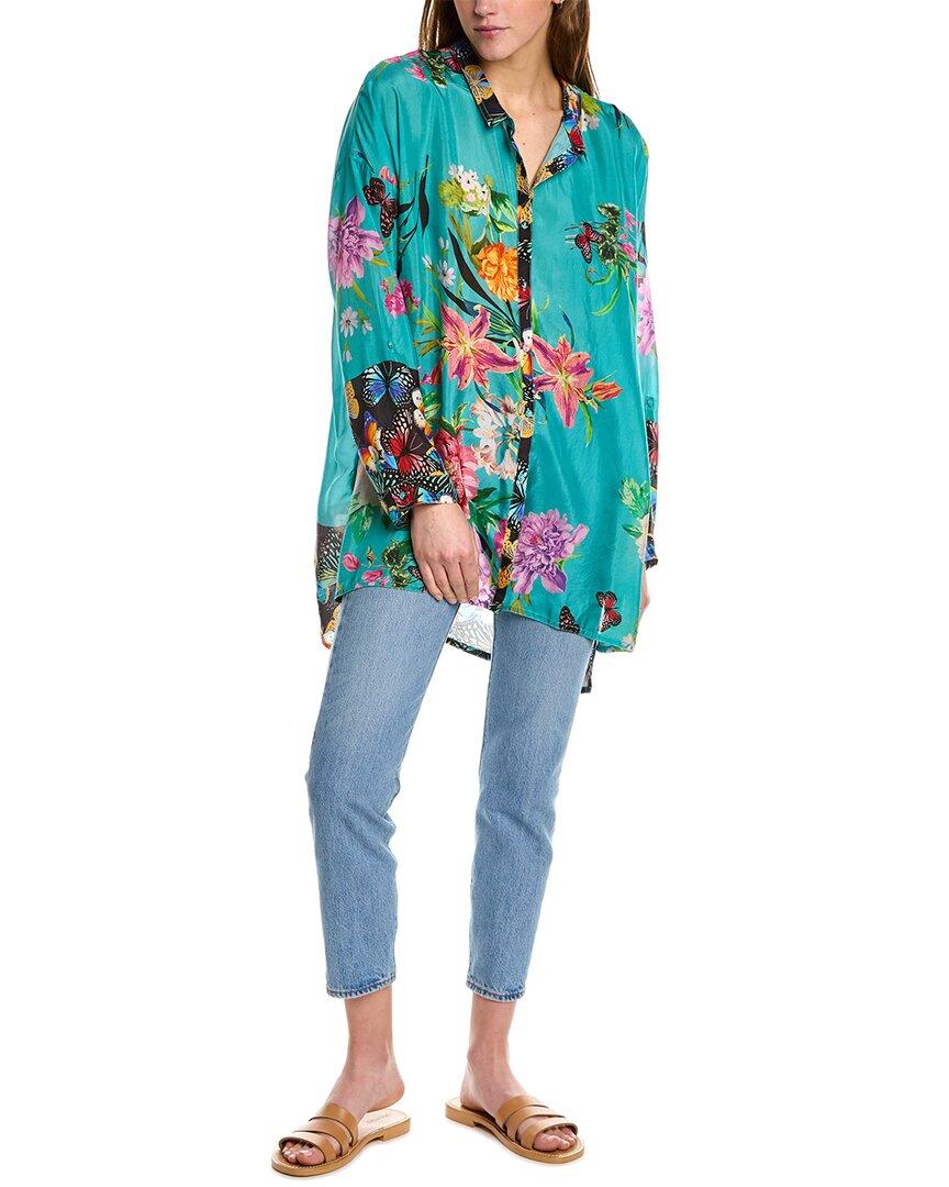 Johnny Was Panya Karis Buttondown Silk Shirt in Blue Lyst