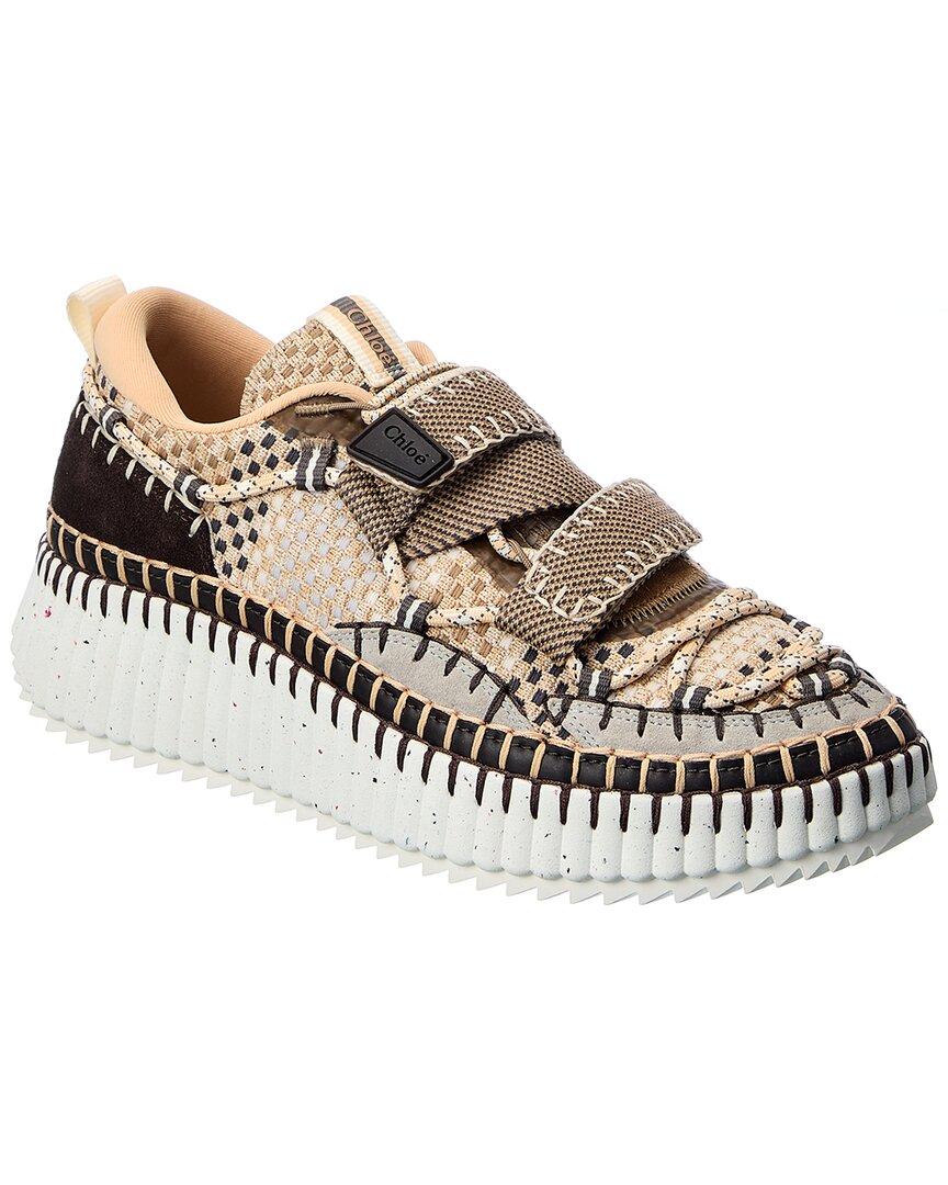 CHLOÉ NAMA SNEAKER IN WHITE LAMBSKIN AND BLACK SUEDE