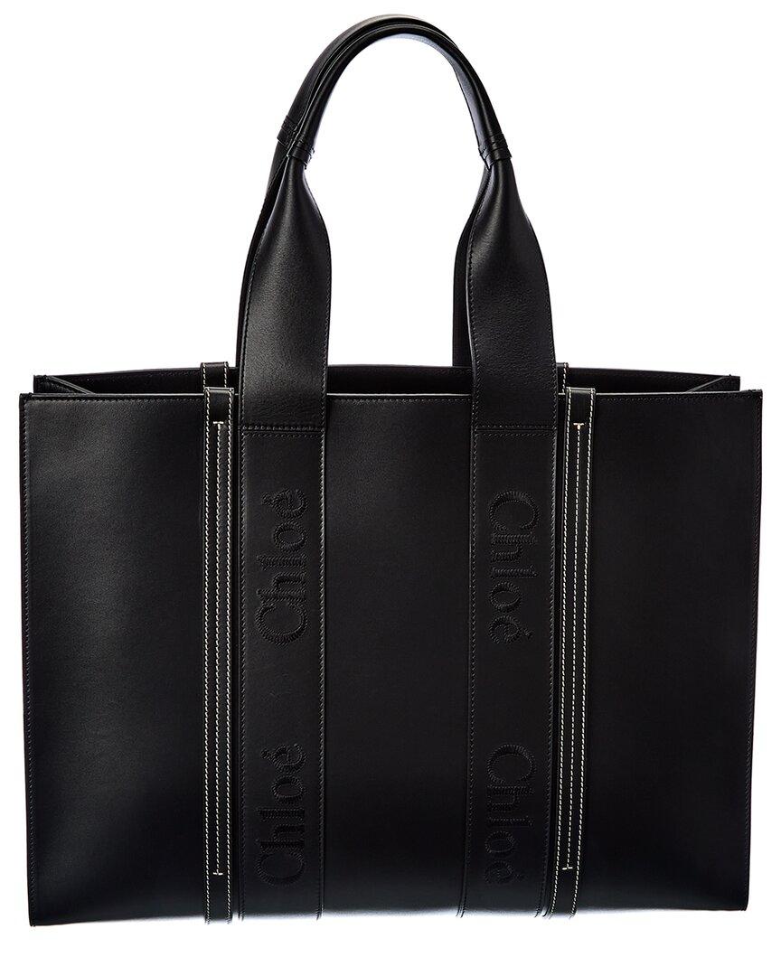 Chloé Woody Large Leather Tote in Black | Lyst