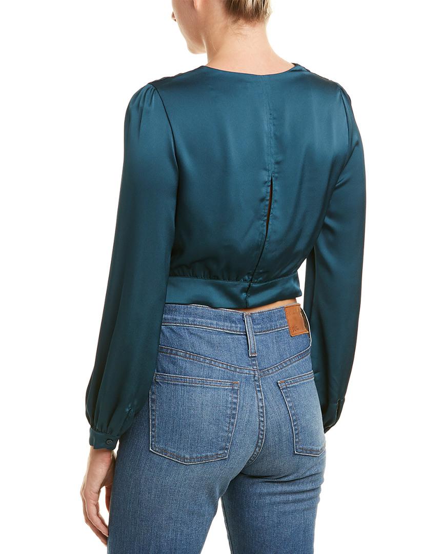 Astr The Label Satin Wrap Top in Green 