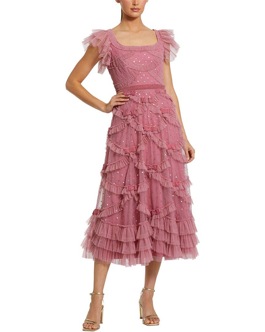Mac Duggal Dot Net Sequin Ruffle Sweetheart Neck Midi Dress in Pink | Lyst