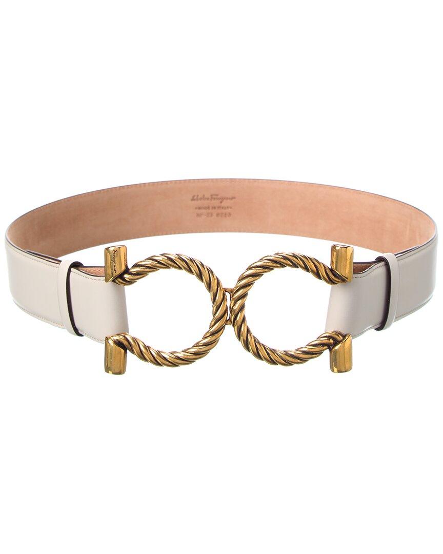 White ferragamo belt outlet gold buckle