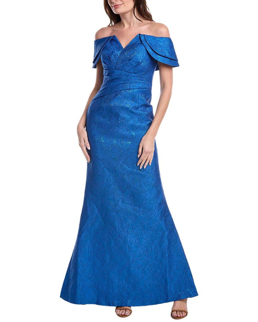 sachin and babi light blue dress Rickie Freeman for Teri Jon Scalloped Crepe Short-Sleeve Embroidered Gown