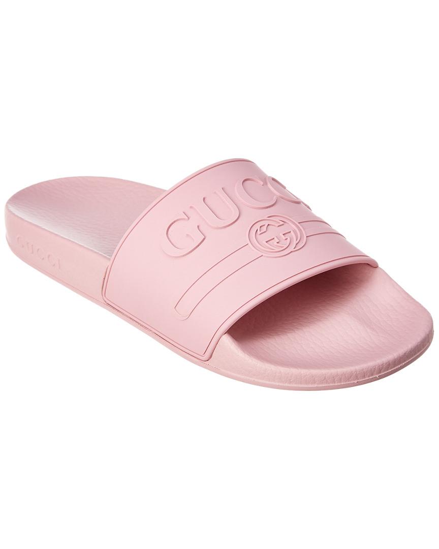 gucci logo rubber slide sandal pink