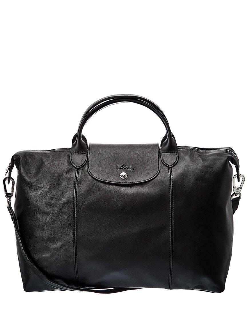 Longchamp Le Pliage Cuir Large Leather Short Handle Tote in Black