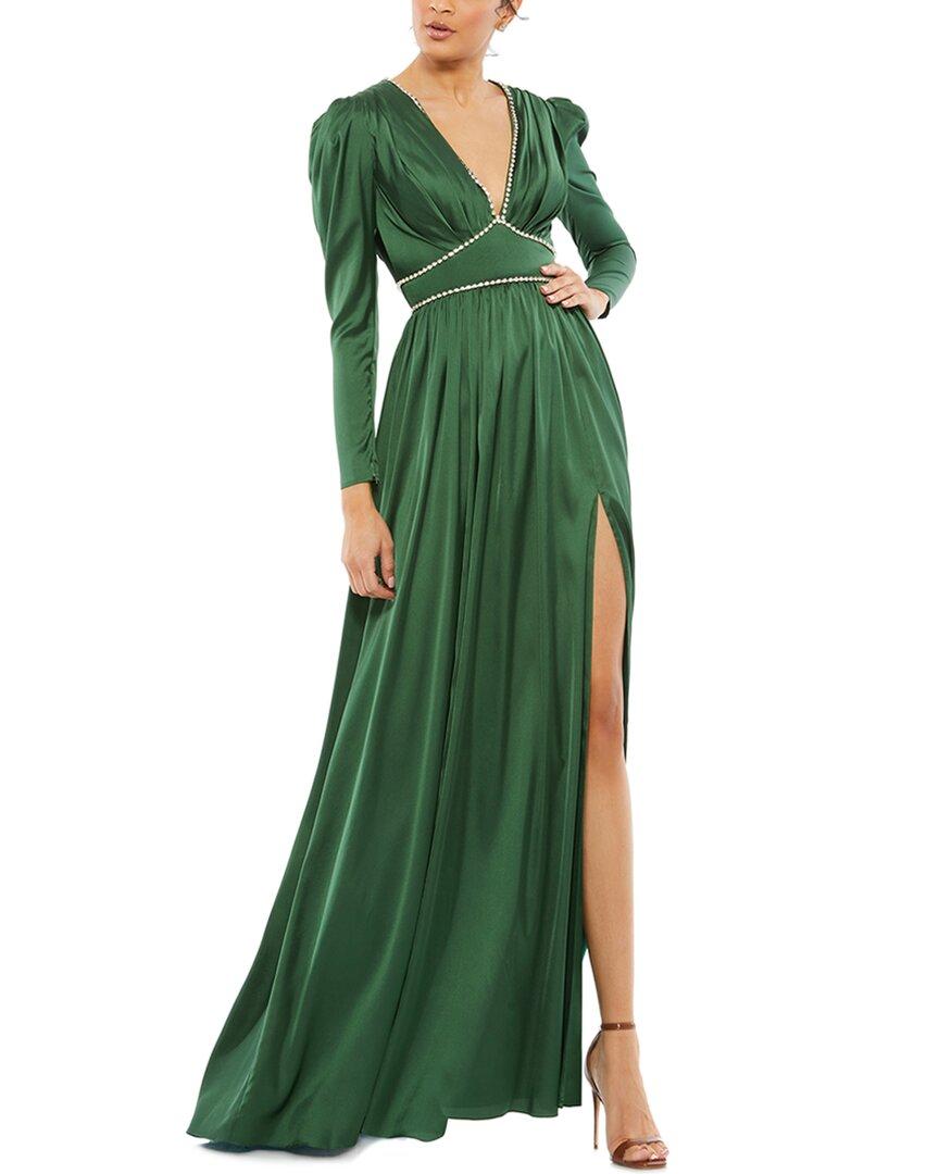 【MAC DUGGAL】ロングドレス グリーン ホルターネック サテン Green Sleeveless Jersey Cowl Neck Gown With Beading | Mac Duggal