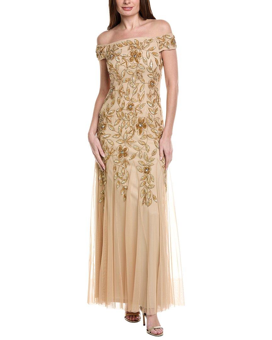 Adrianna Papell Off-Shoulder Floral Beaded Godet Gown in Natural | Lyst