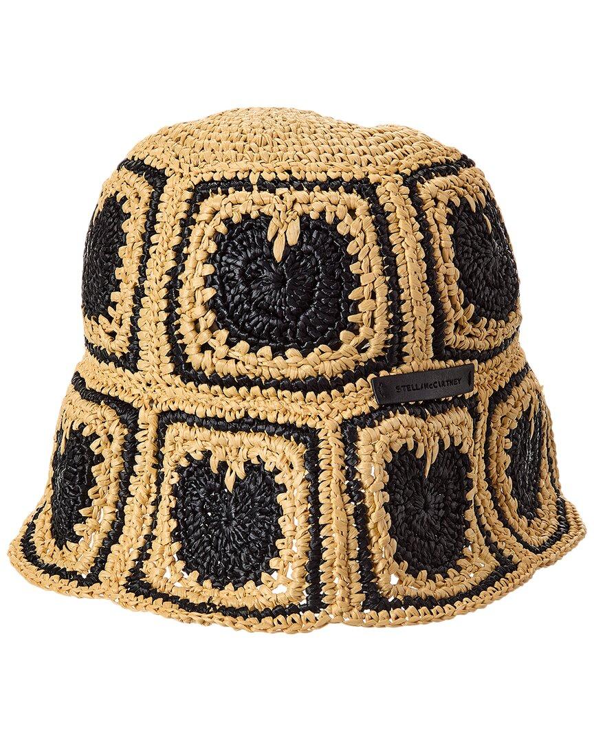 Stella McCartney Logo Raffia Crochet Bucket Hat in Metallic
