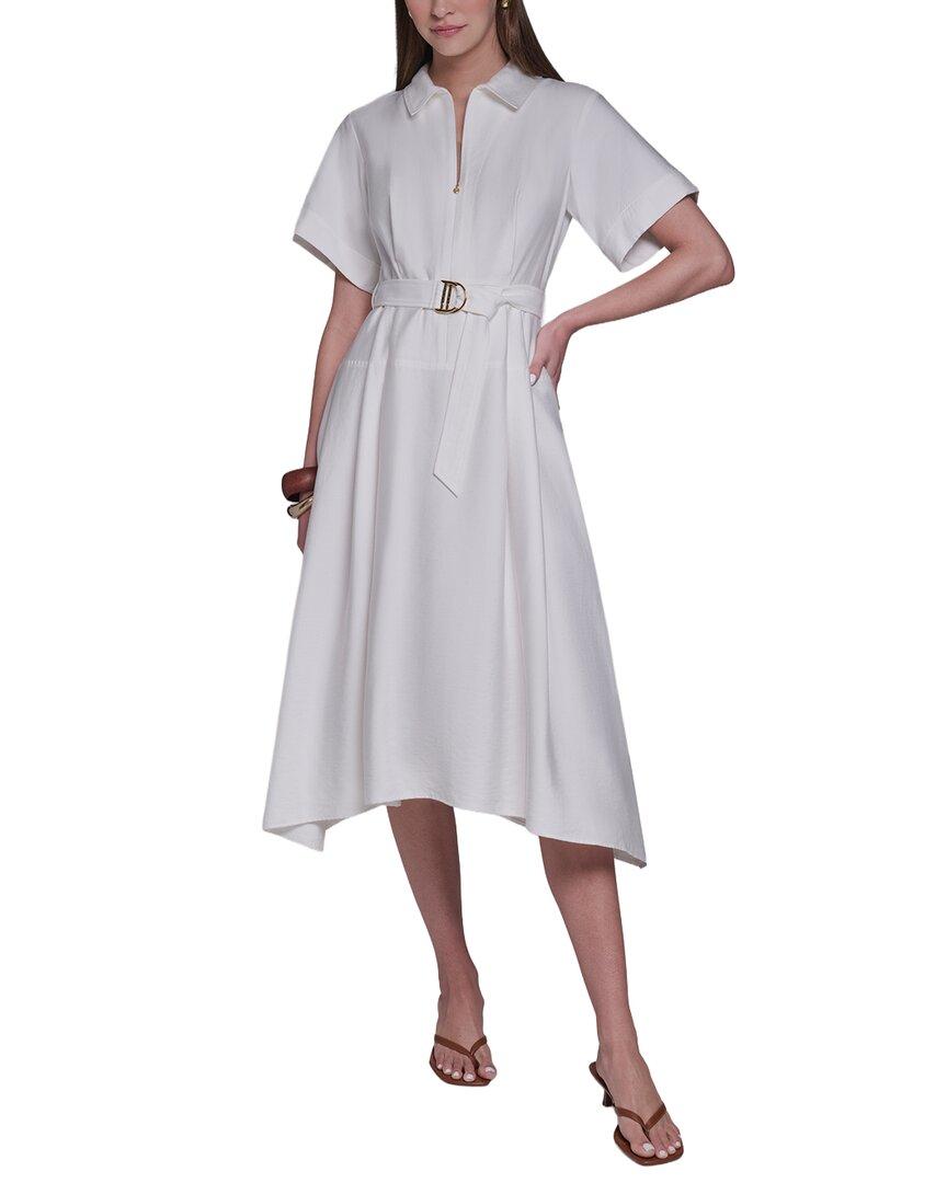 halston linen shirt dress HALSTON H Shirt Dress 14 Navy Blue Stretch Linen Collared