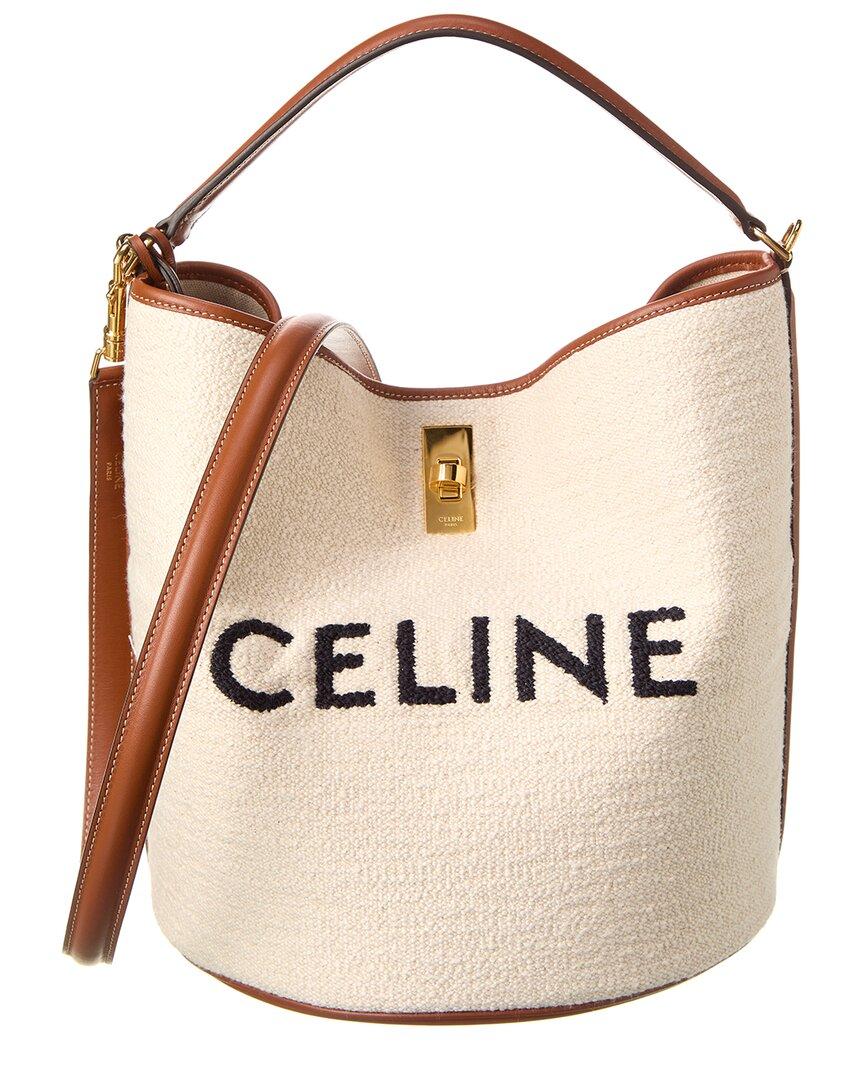 Celine 16 Canvas & Leather Bucket Bag in Natural | Lyst