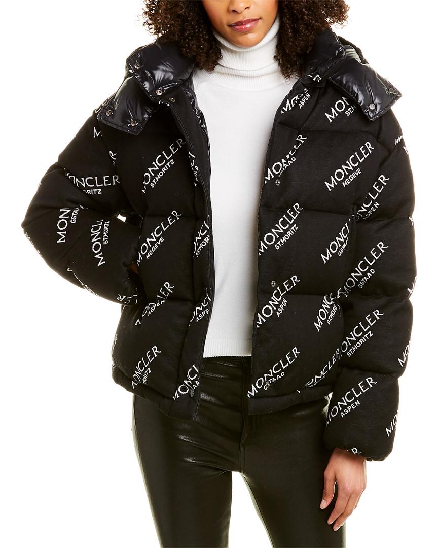 Moncler Cotton Caille Logo Down Jacket in Black | Lyst