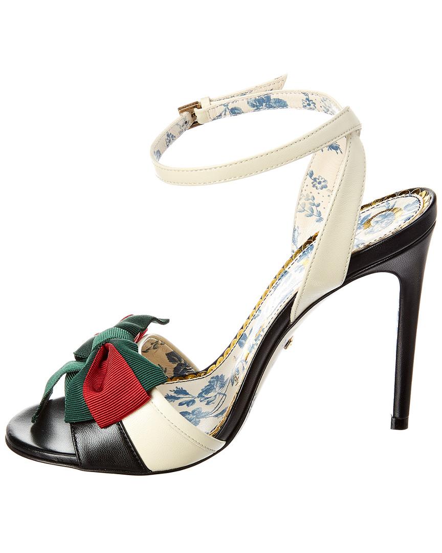 Gucci Web Bow Leather Ankle Strap Sandal - Lyst