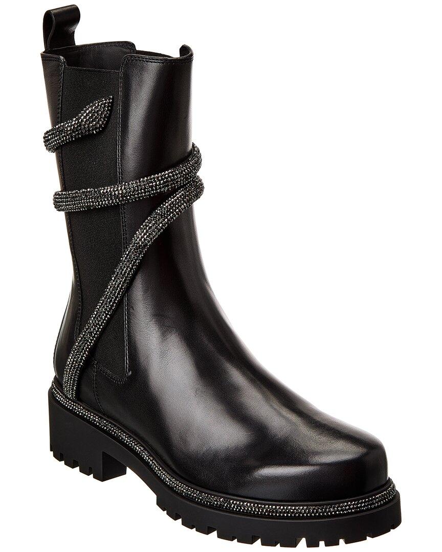 Rene Caovilla Cleo Leather Combat Boot in Black | Lyst