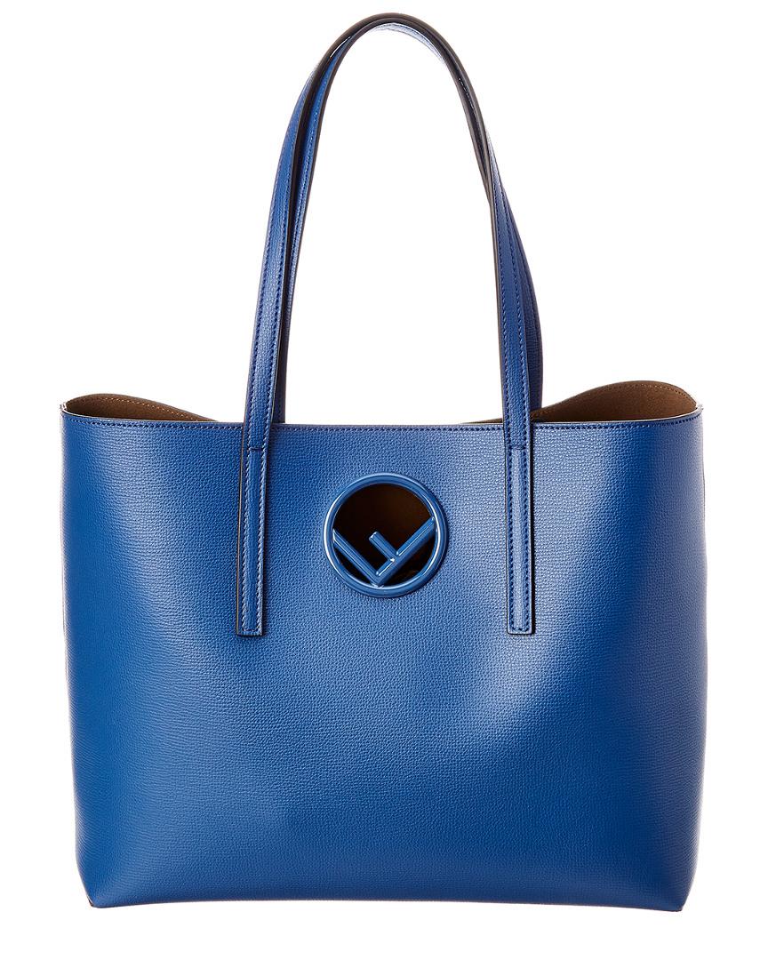 Fendi Logo Leather Shopper Tote in Blue 