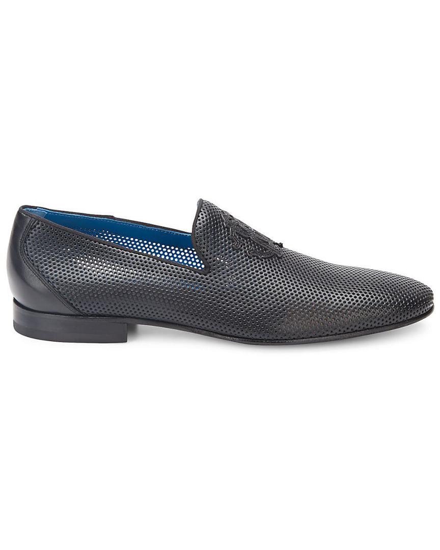 Roberto Cavalli Perforated Leather Smoking Slippers in Black for Men - Lyst