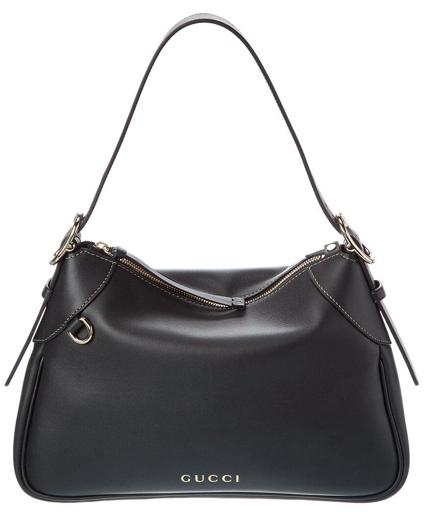 Gucci Gg Emblem Leather Hobo Bag in Black | Lyst