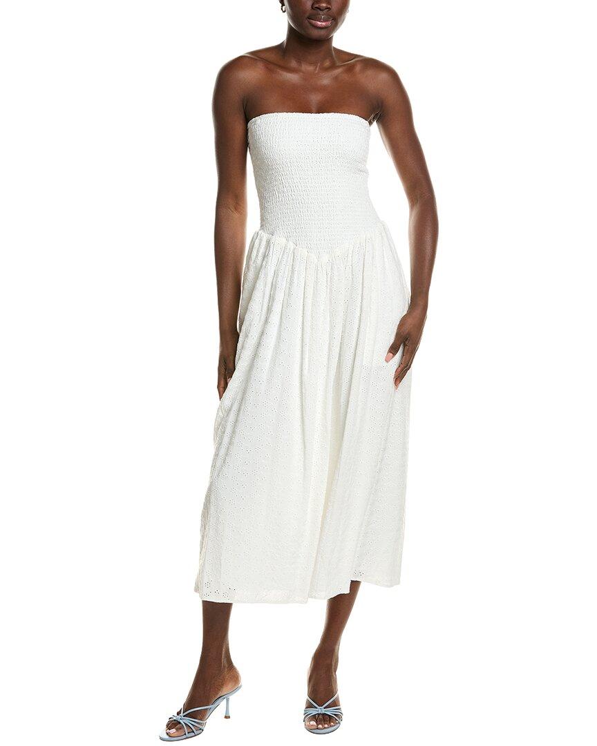 chinese dress ladies Wyanne Black & White Linen Striped Strapless Midi Dress