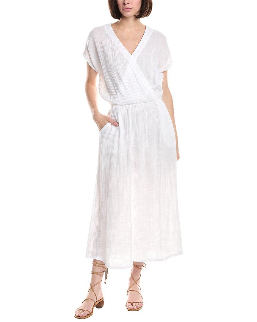 midi white dress flowy Mixed Media Midi Dress in White