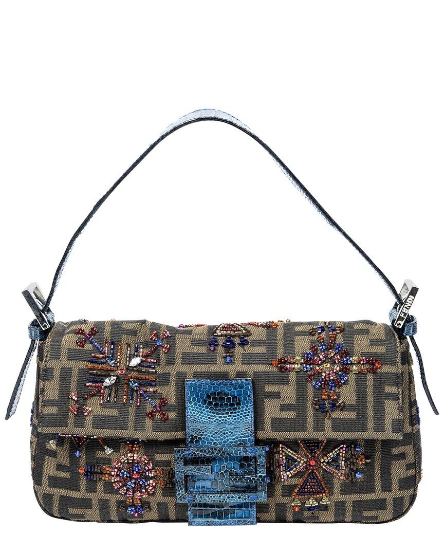 Fendi Limited Edition Zucca Print Canvas Embroidered Beaded Baguette Authentic Pre Owned in Metallic Lyst UK
