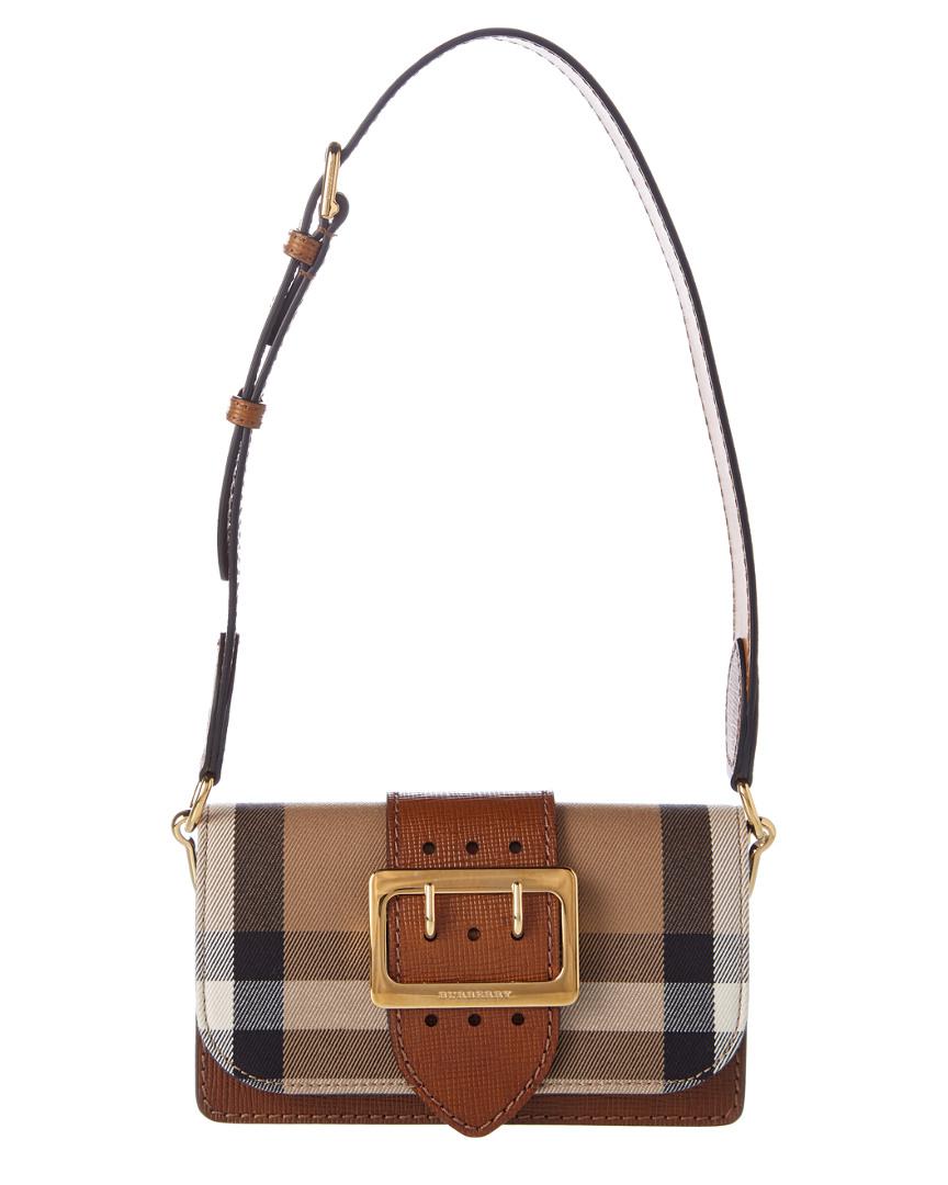 Burberry Madison Small House Check & Leather Buckle Crossbody in Brown |  Lyst Australia