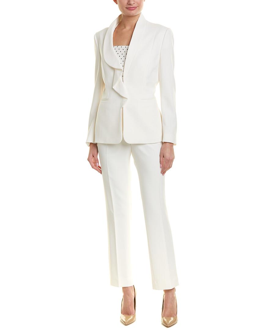 Tahari Synthetic Tahari Asl 2pc Pant Suit in Ivory (White) | Lyst