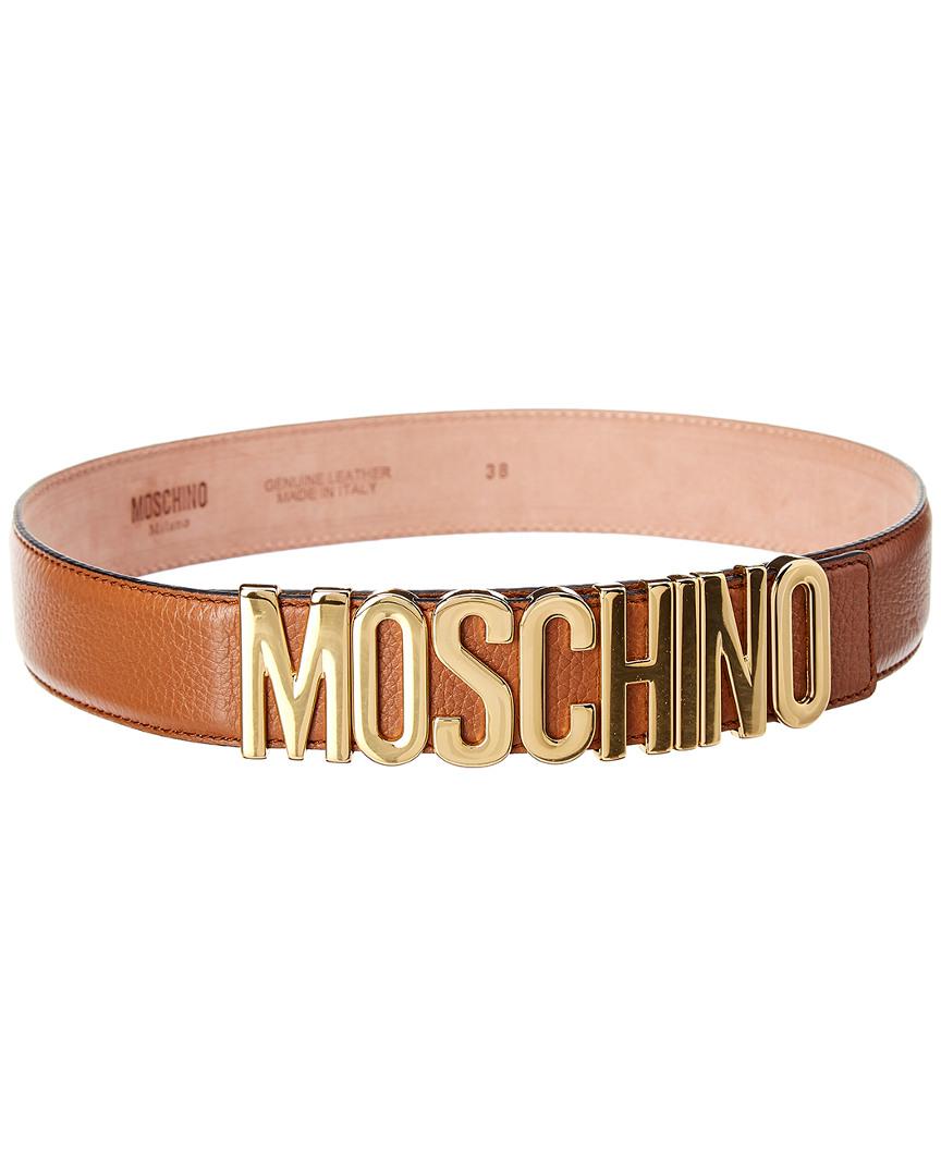 Moschino Logo Leather Belt in Brown - Lyst