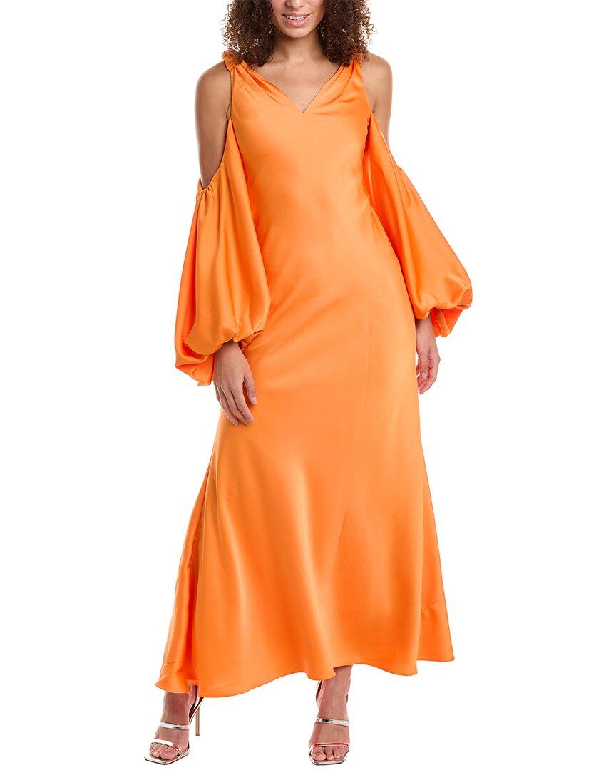 halston heritage orange pleated dress Halston Heritage Dress Orange Jersey Cross Back Dress Maxi Dress SZ 4 NEW $326