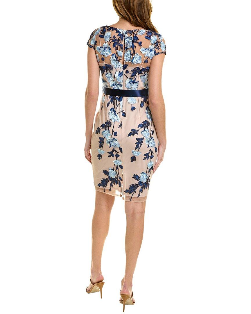 green emerald velvet dress Sleeveless Illusion Floral Embroidery Sheath Dress In Navy Ecru main image 1