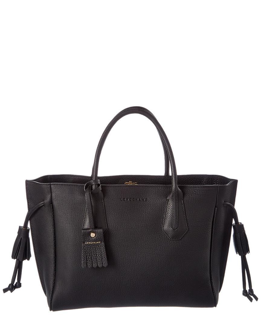 Longchamp Penelope Medium Leather Tote Bag in Black | Lyst