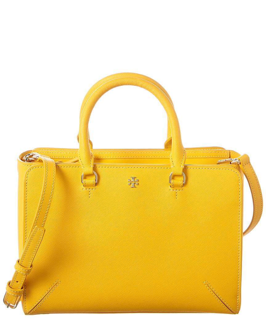 Tory Burch Emerson Small Zip Leather Tote in Yellow Lyst
