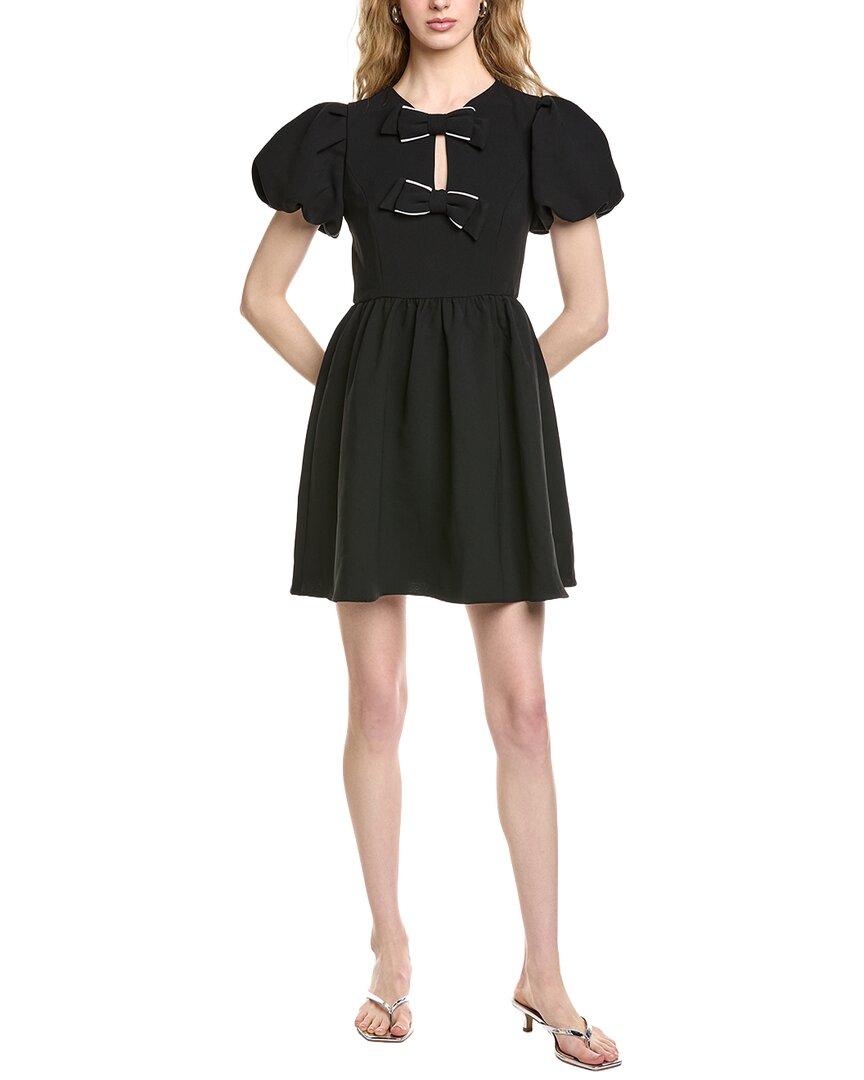 Cece Puff Sleeve Bow A-Line Dress in Black