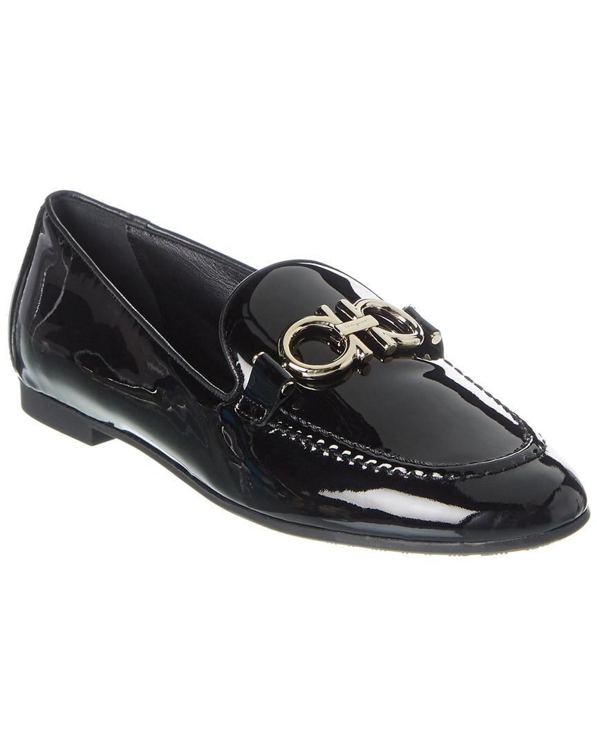 salvatore ferragamo trifoglio patent gancini horsebit loafers