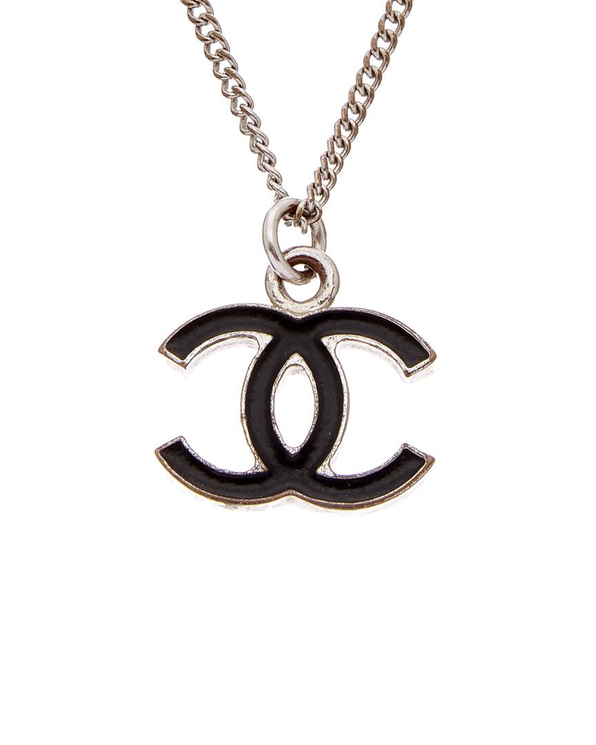 Chanel Black Silver-tone Enamel Cc Necklace in Metallic - Lyst