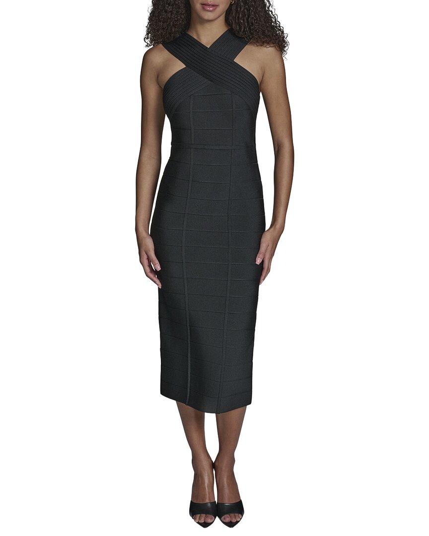 knee length dresses for ladies BCBGMAXAZRIA Black Lace-Trim Midi Dress – Runway Catalog