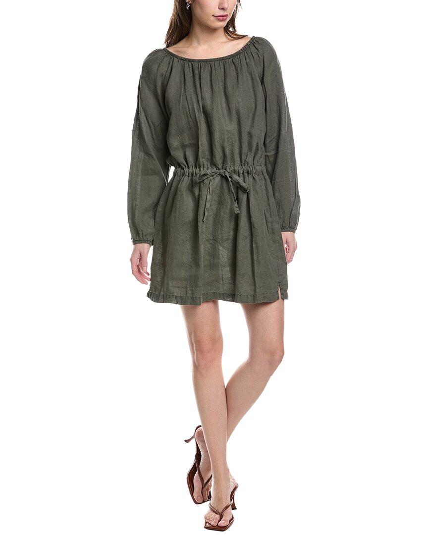 James Perse Gathered Linen Mini Dress in Green | Lyst