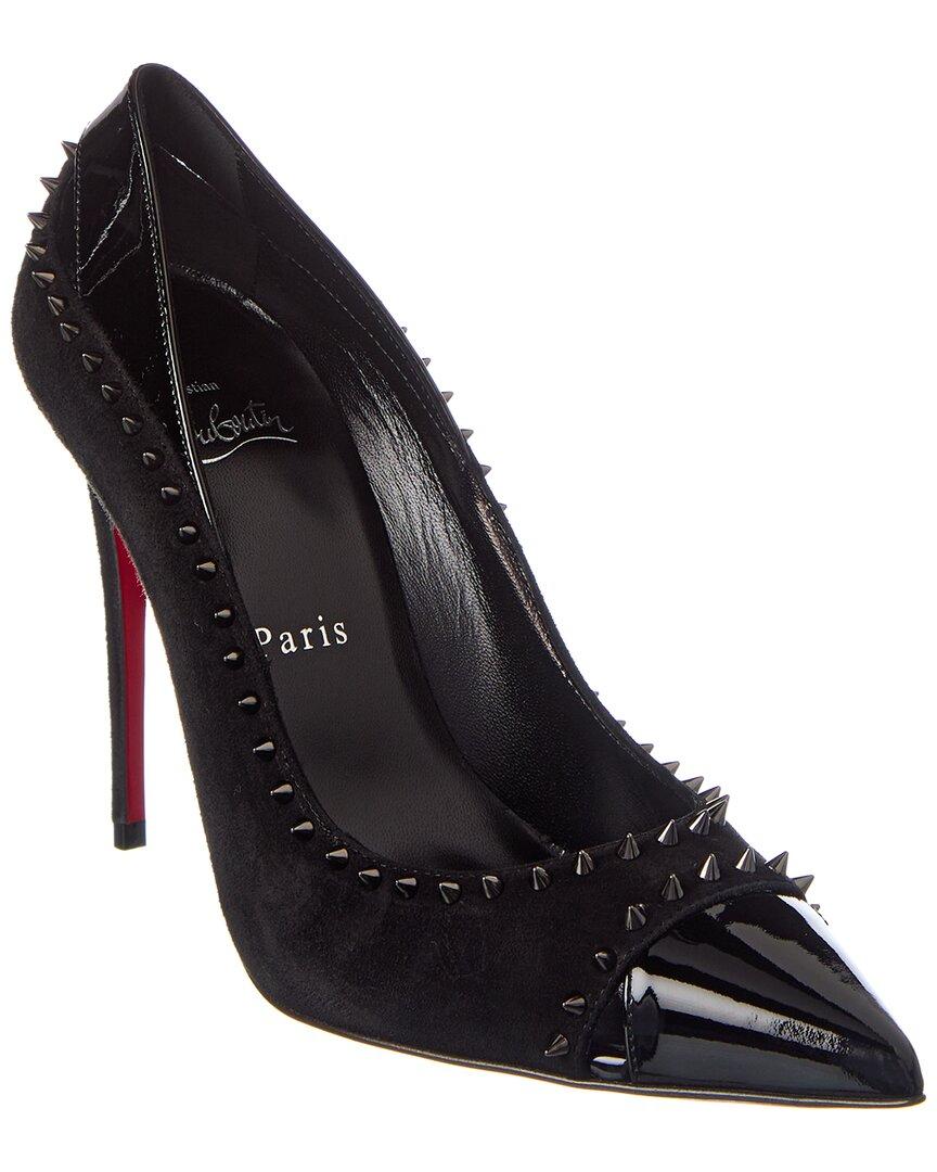 Christian Louboutin Duvette Spikes 100 Suede & Patent Pump in Black | Lyst