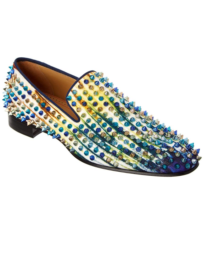 blue spiked loafers