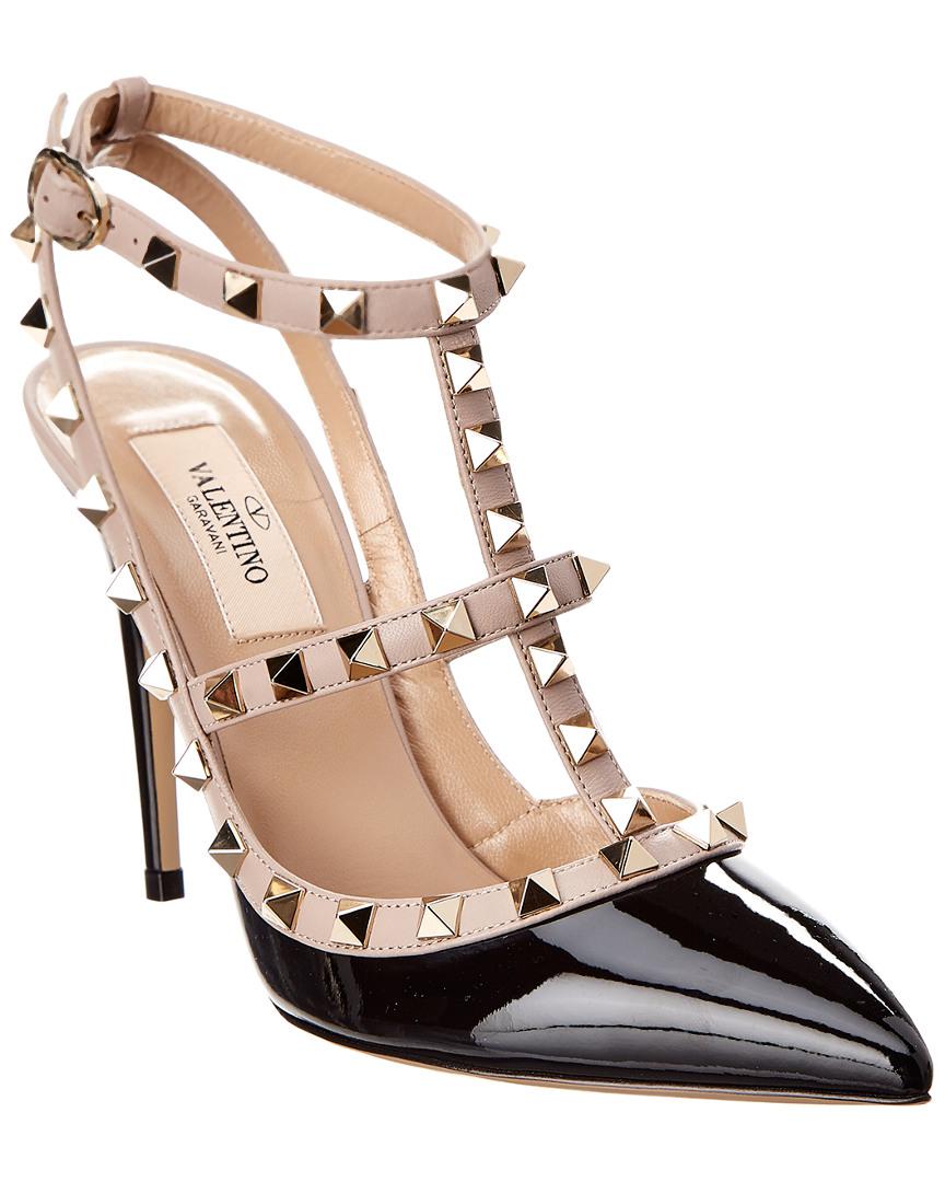 Valentino Leather Rockstud 100 Ankle Strap Heels in Black - Lyst