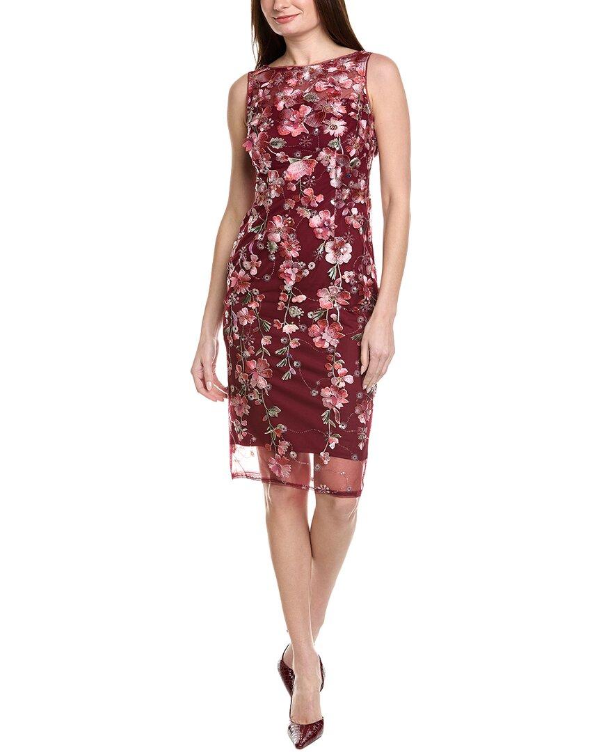 adrianna papell sequin embroidered sheath dress Adrianna Papell Plus Size Sequin Embroidered Boat Neck 3/4 Feather Sleeve Sheath  Dress