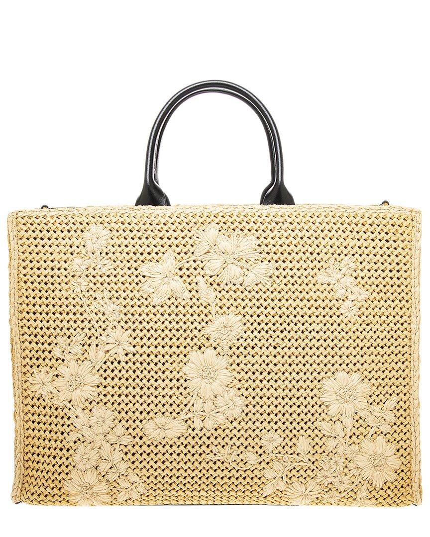 Givenchy Floral Print Medium Raffia & Leather Tote in