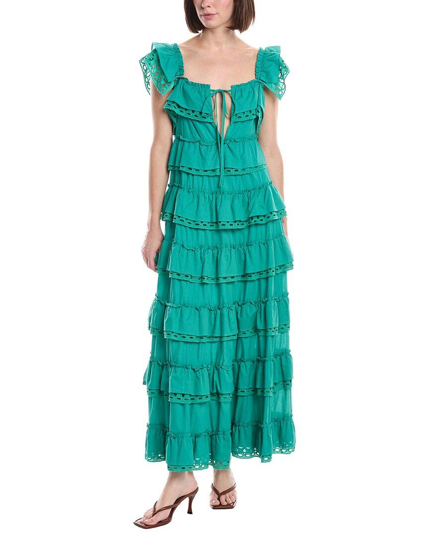 beulah london green dress Deep Green Cotton Tiered Maxi Dress, Belted Gown, Autumn Clothing, Bohemian Dress, Spring Long Dress, XS / Burgundy main image 1