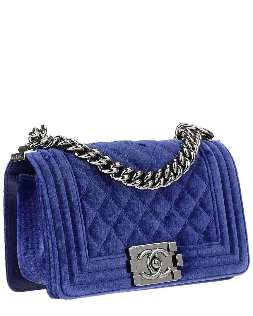 Chanel Blue Quilted Velvet Small Boy Bag - Lyst