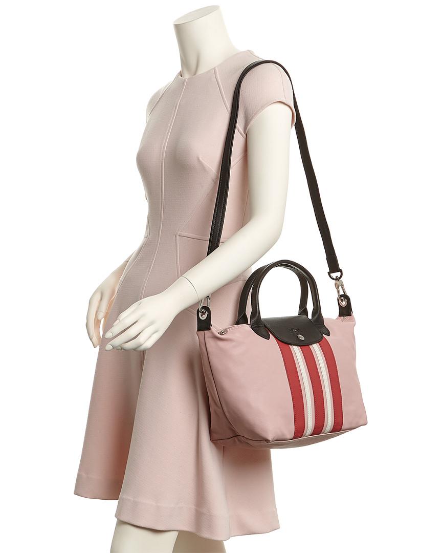 Le Pliage Cuir Raye Small Leather Top Handle Tote Le Pliage Cuir Raye Small Leather Top Handle Tote